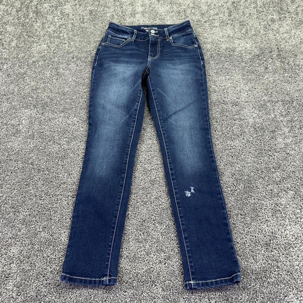 Maurices Jeans Womens 0 Blue Slim Straight Distressed Denim Stretch Casual